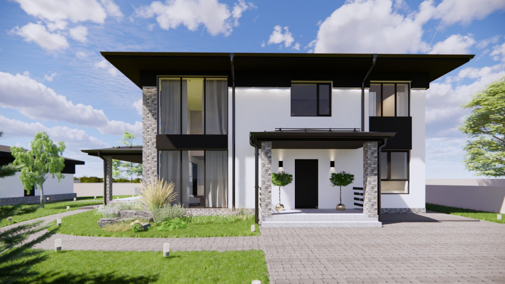 Двухэтажный дом с открытой террасой