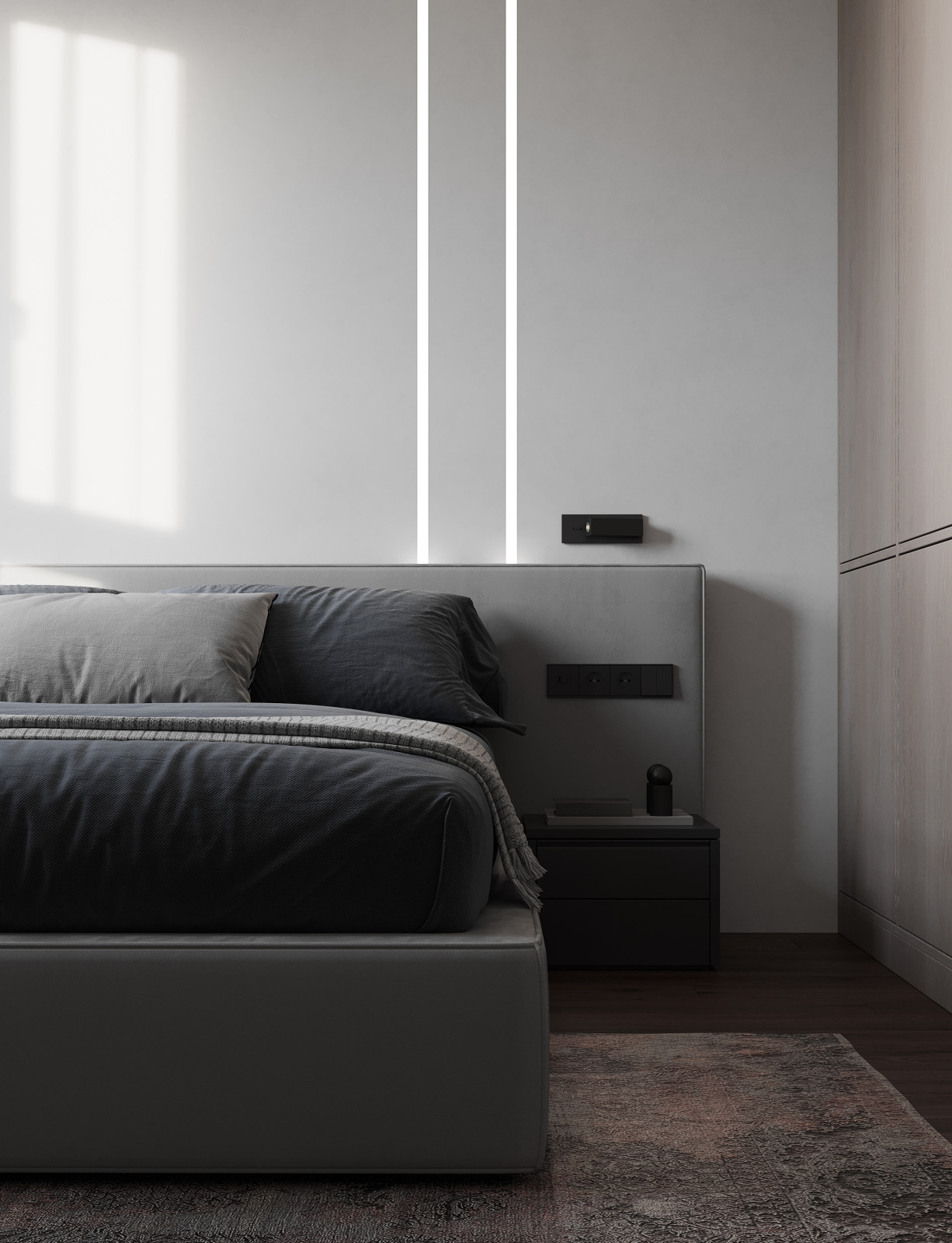 Однокомнатная квартира в стиле минимализма с элементами Азии и киберпанк