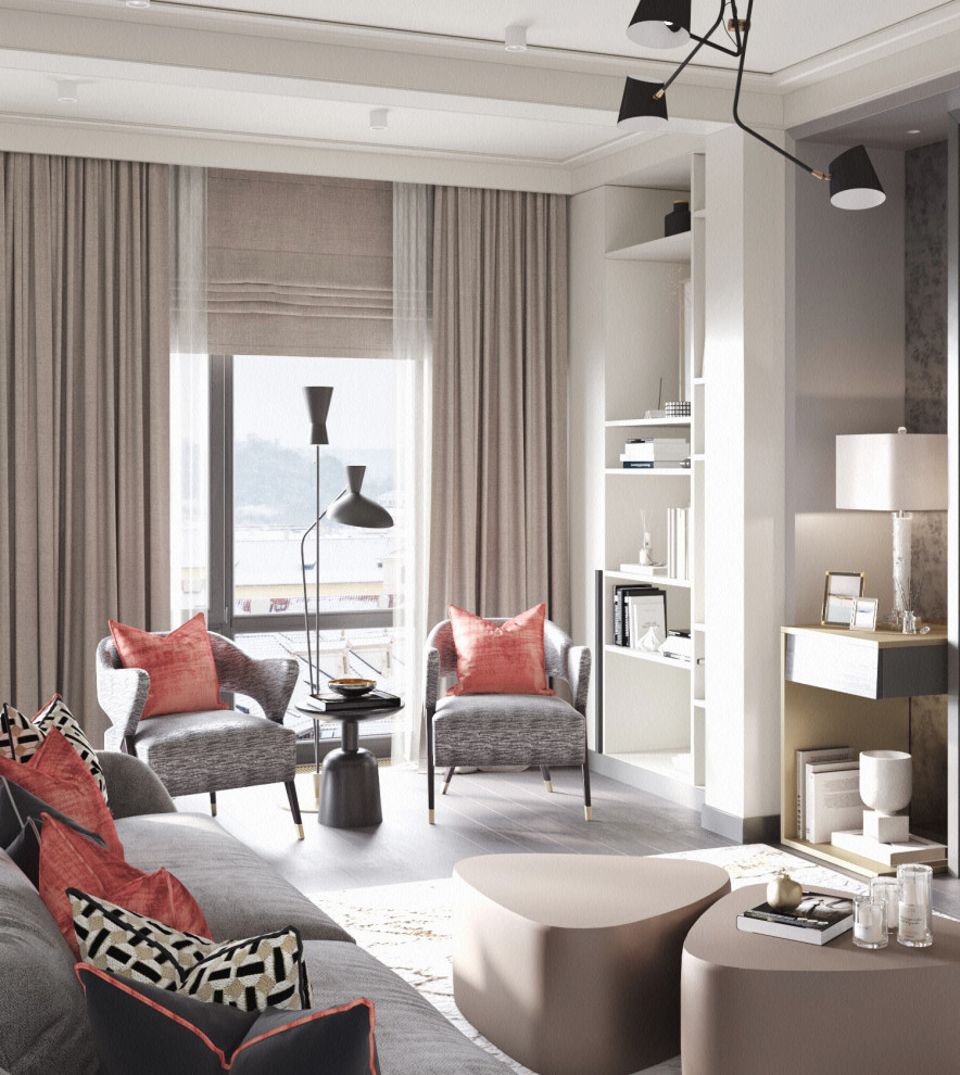 Монохромный интерьер с яркими акцентами