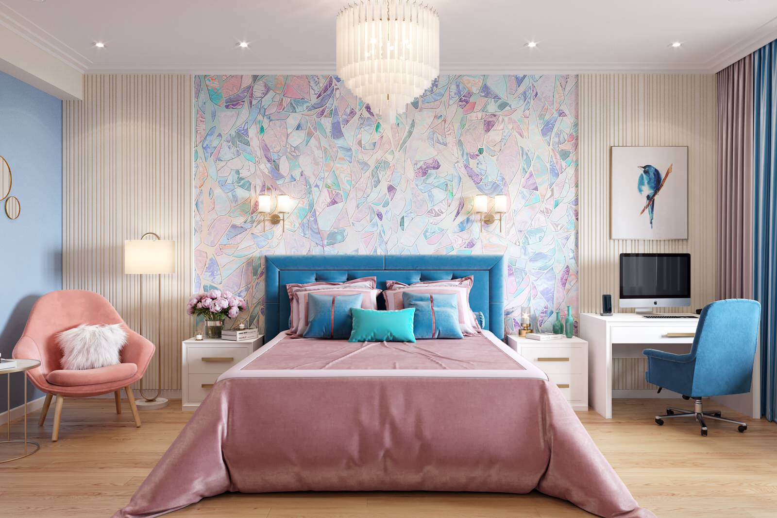 Нежный бело-голубой интерьер