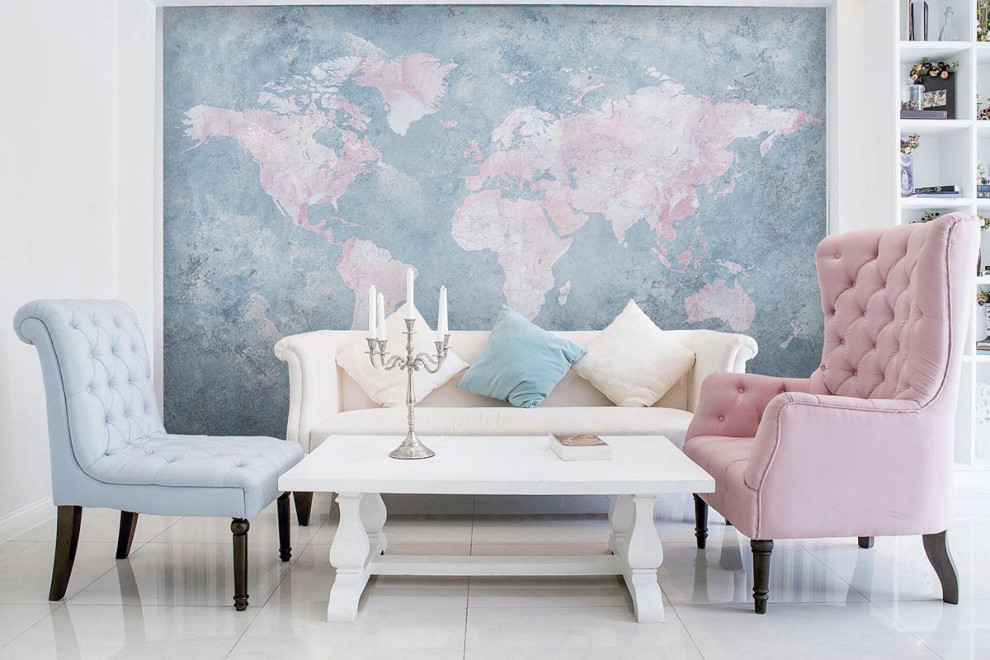 Фотообои Карта мира Флюид Розовая