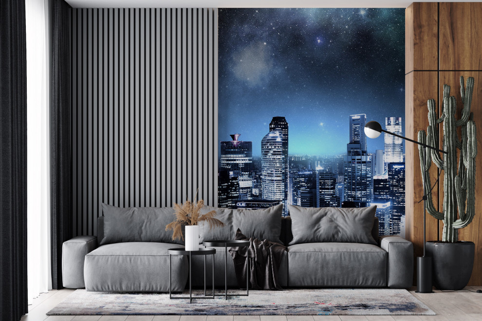 Обложка проекта: Панорама ночного города в оформлении гостиной