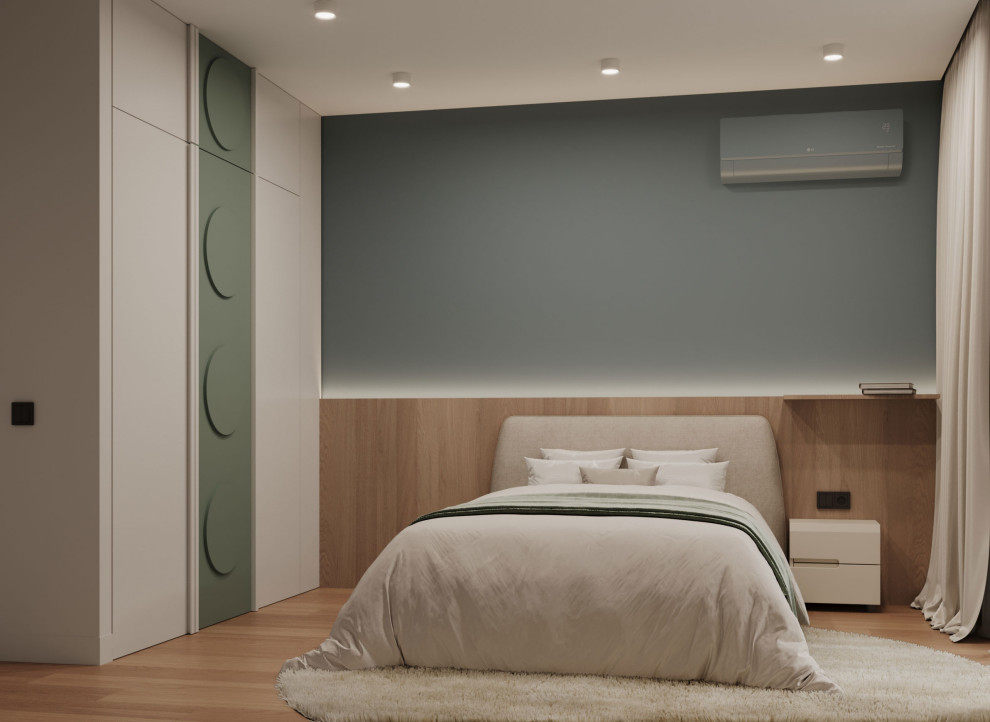 Современный интерьер с яркими акцентами и геометрическими формами