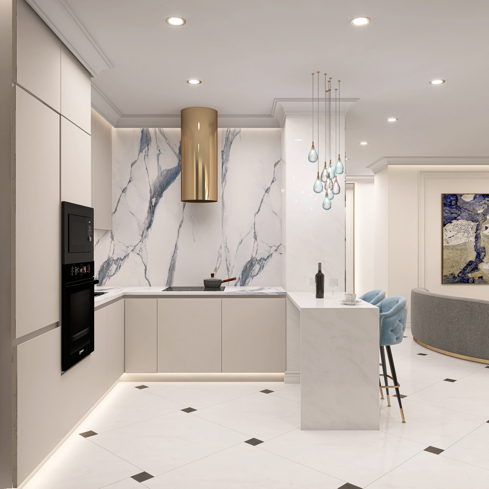 Кухня-гостиная с шиком современной классики