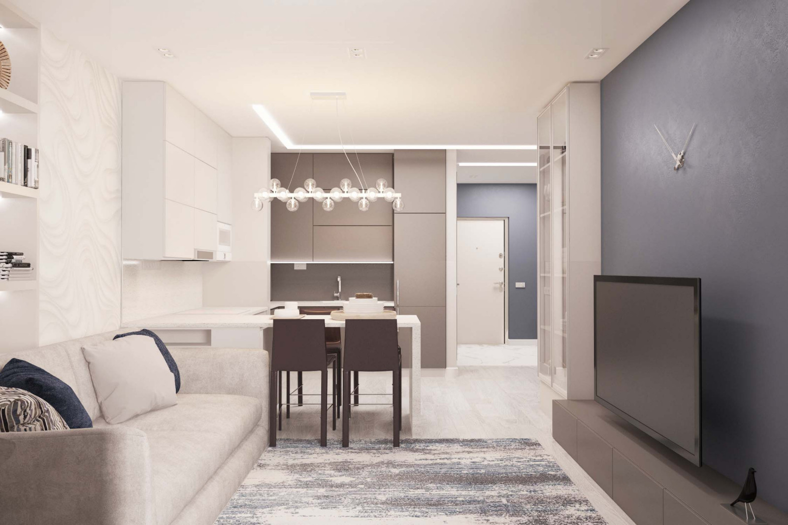 Дизайн интерьера гостиной-студии в ЖК Аквамарин (Барнаул)