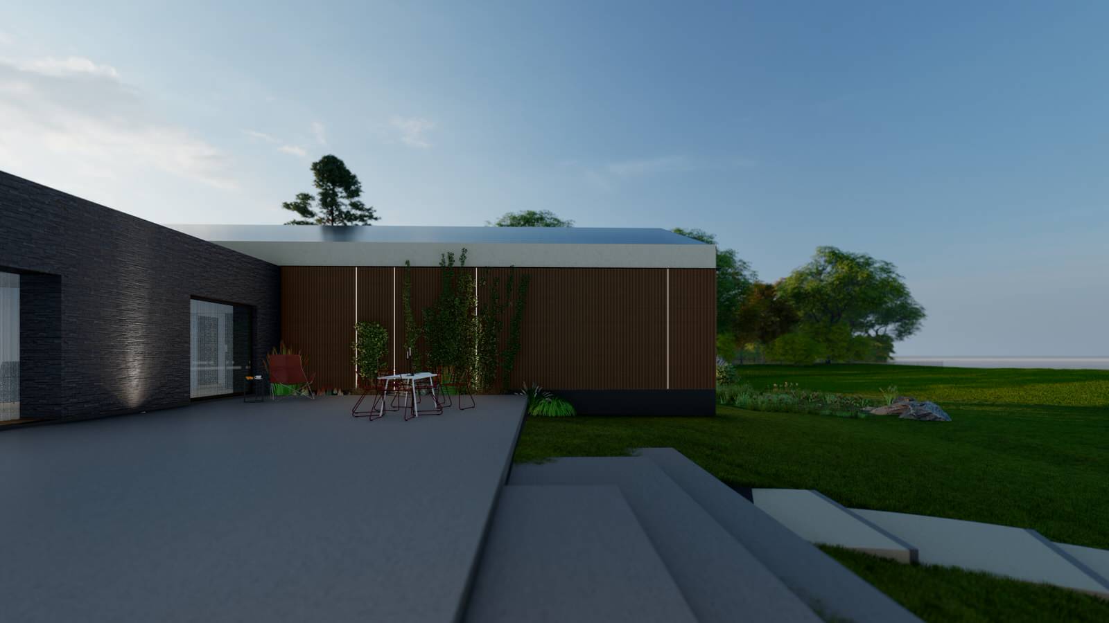 П-образный дом с внутренней террасой