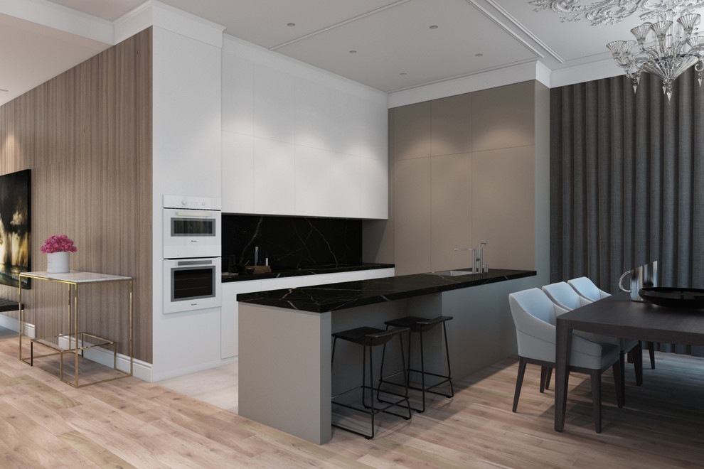 Гостиная с кухней в загородном доме