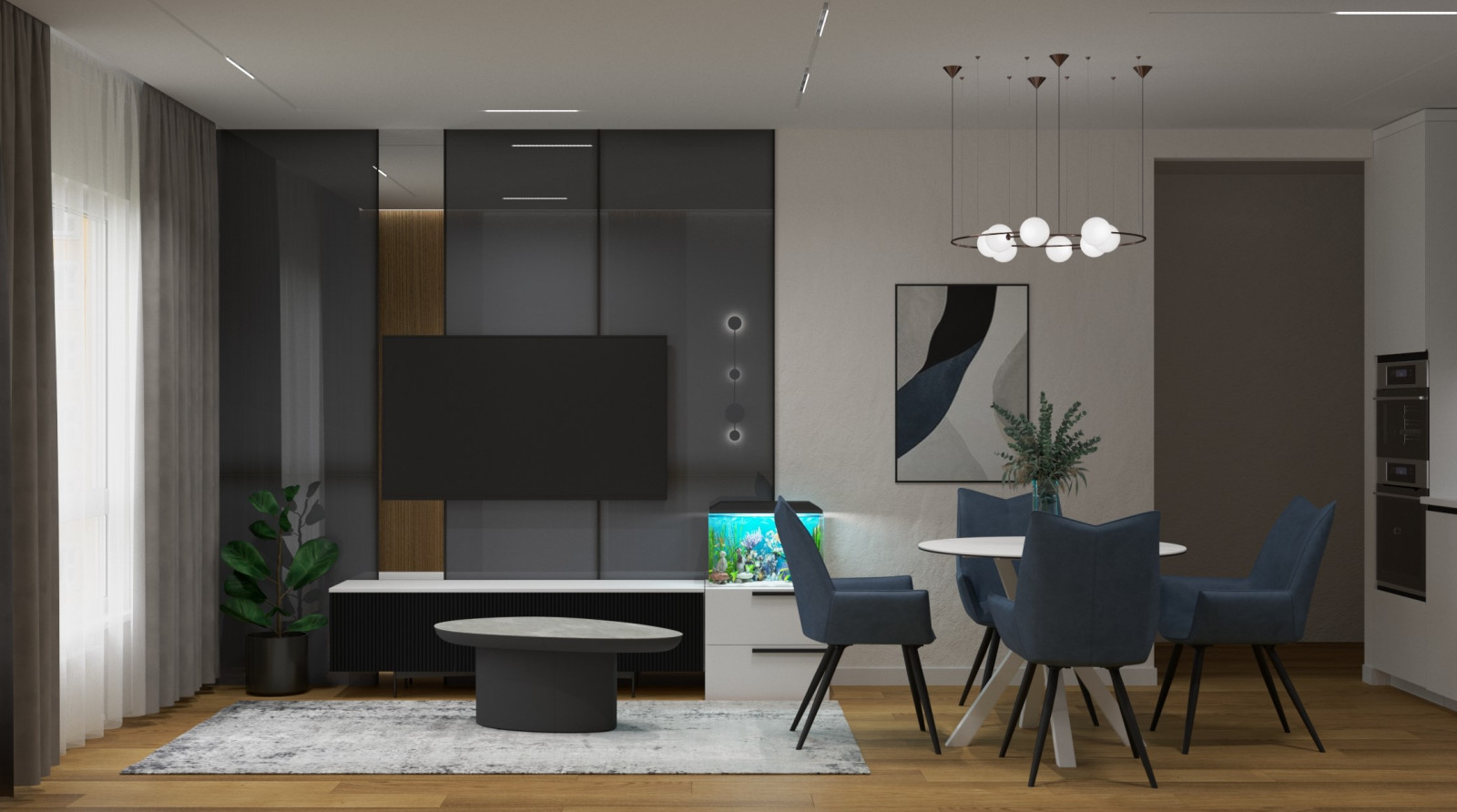 Квартира в современном стиле с синим акцентом