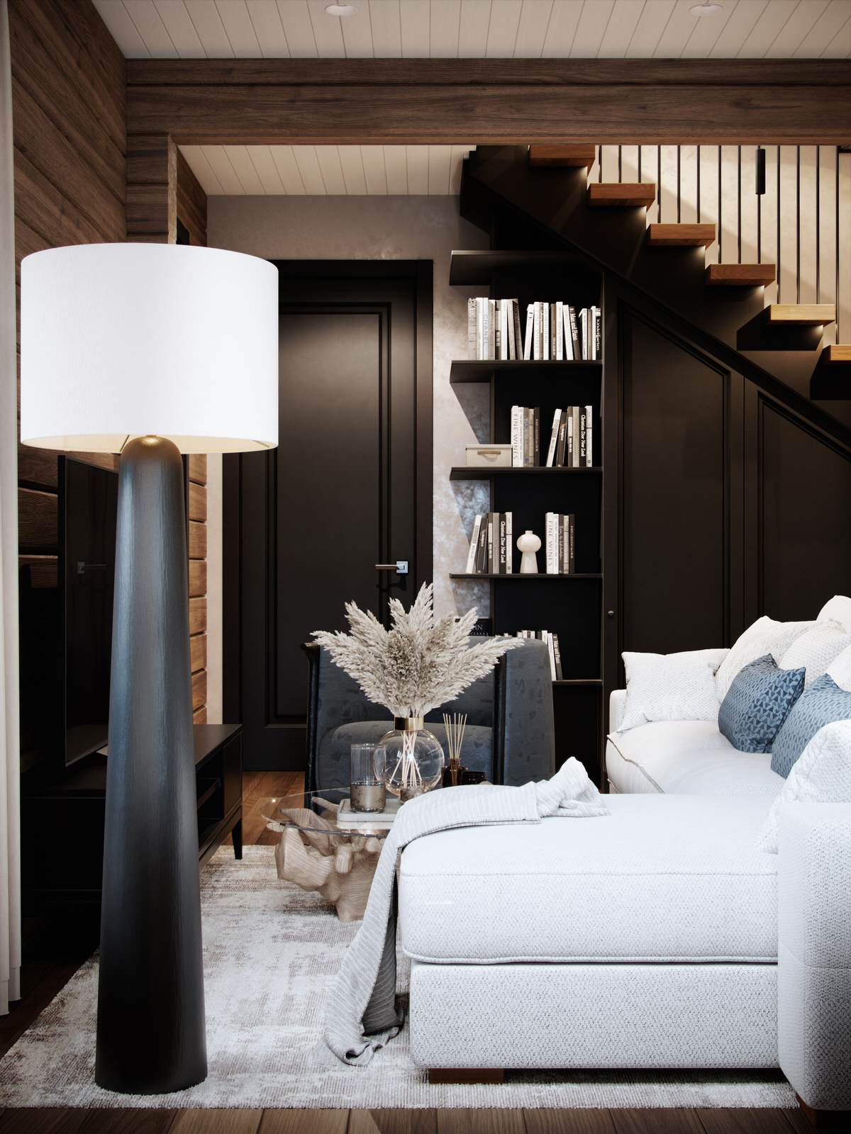 Дизайн интерьера загородного дома из бруса