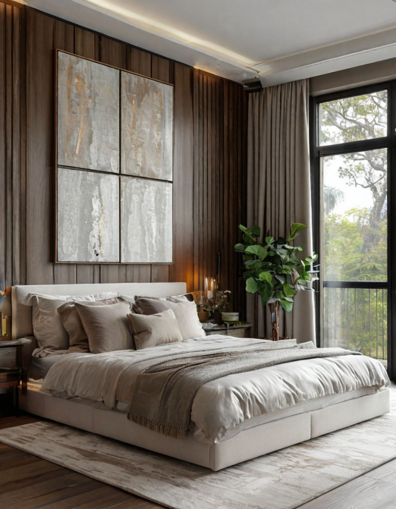 Современные спальни с различным декором и панелями