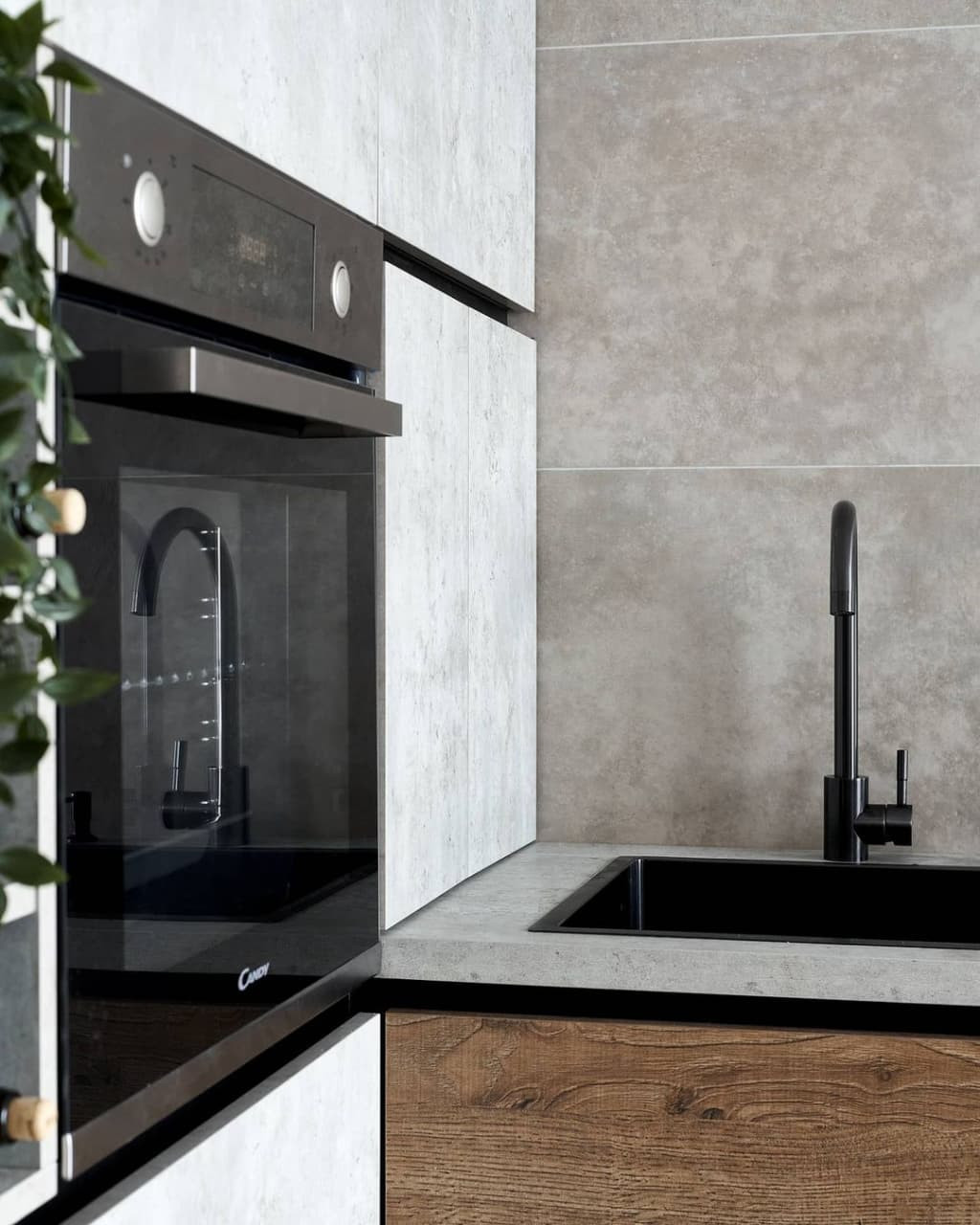 Дизайнерская навесная угловая кухня в стиле лофт