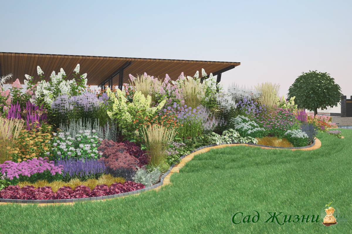 Большой миксбордер на участке в Манушкино, Спб