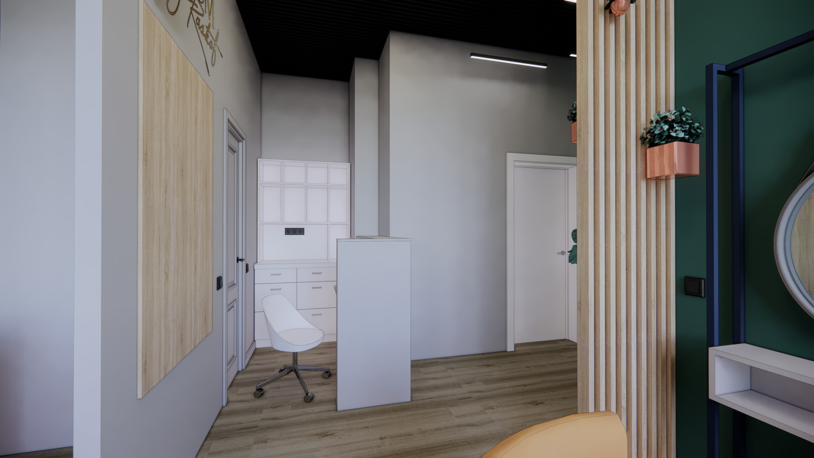 Дизайн-проект студии наращивания волос 30 кв.м.