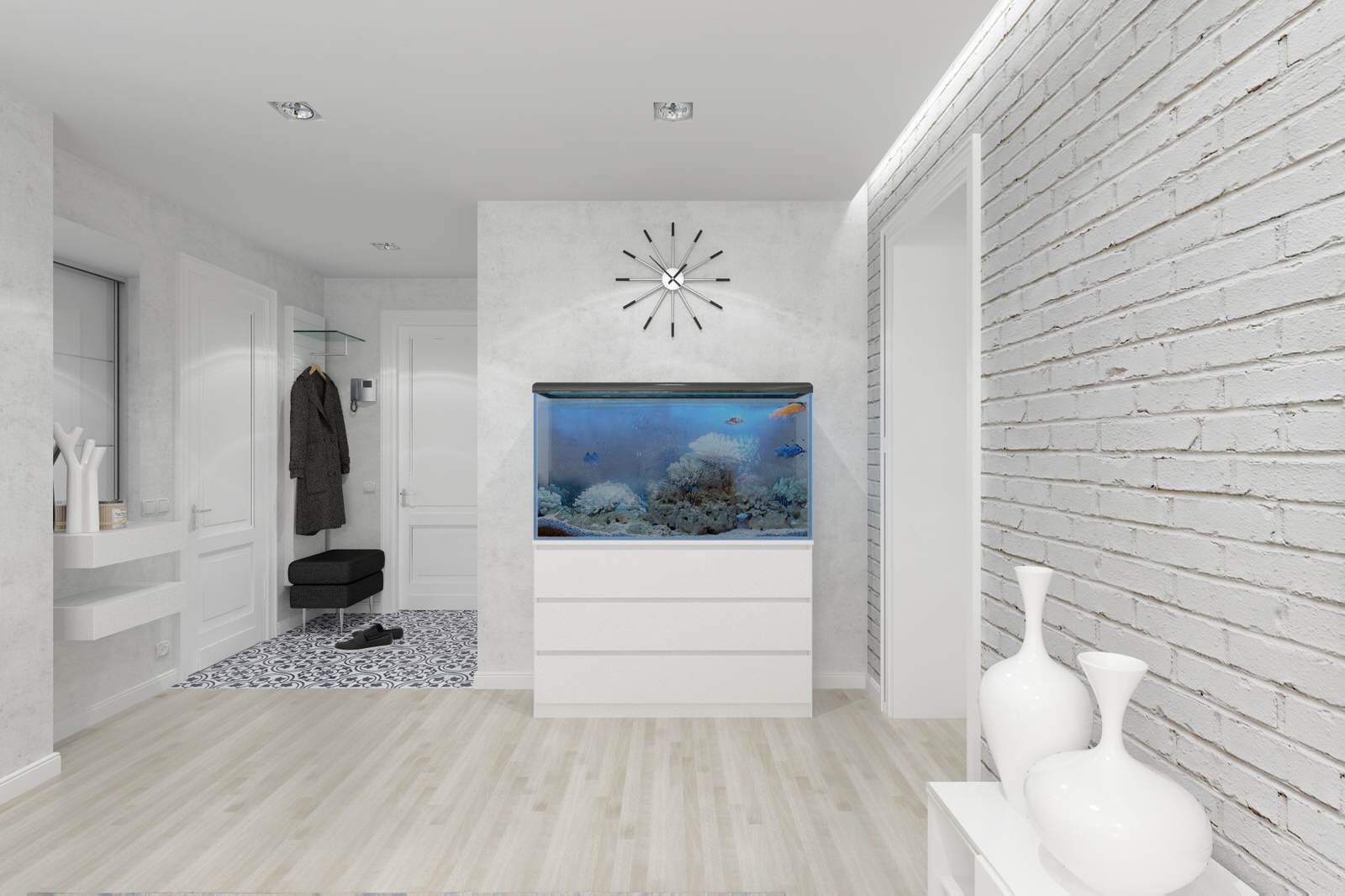 Гостиная комната с голубым диваном