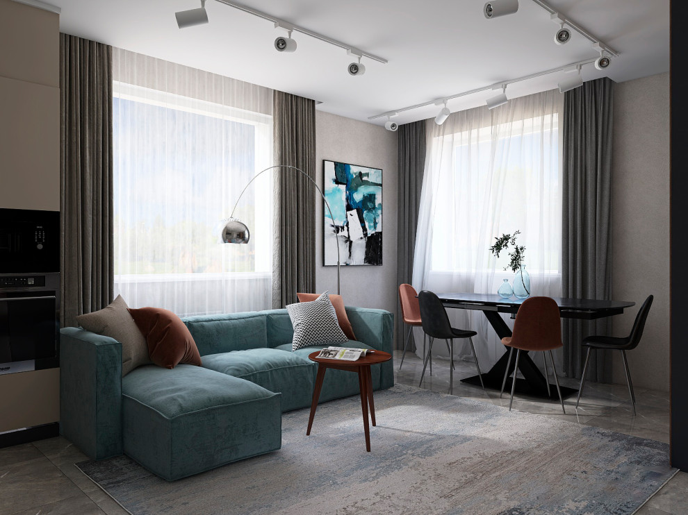 Холостяцкая гостиная 35 м2 в загородном доме