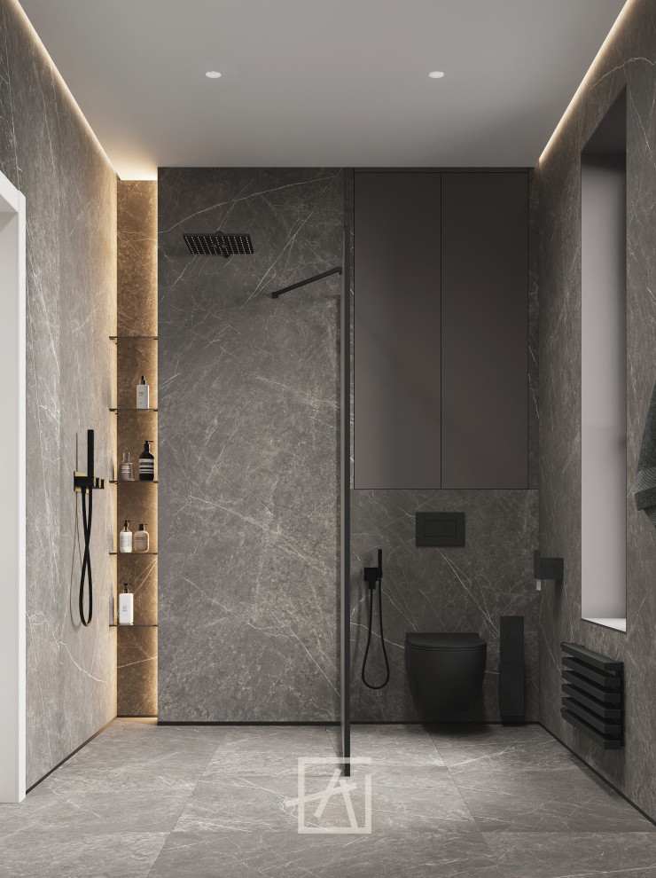 Обложка проекта: Минималистичный дизайн ванной комнаты в имитации камня