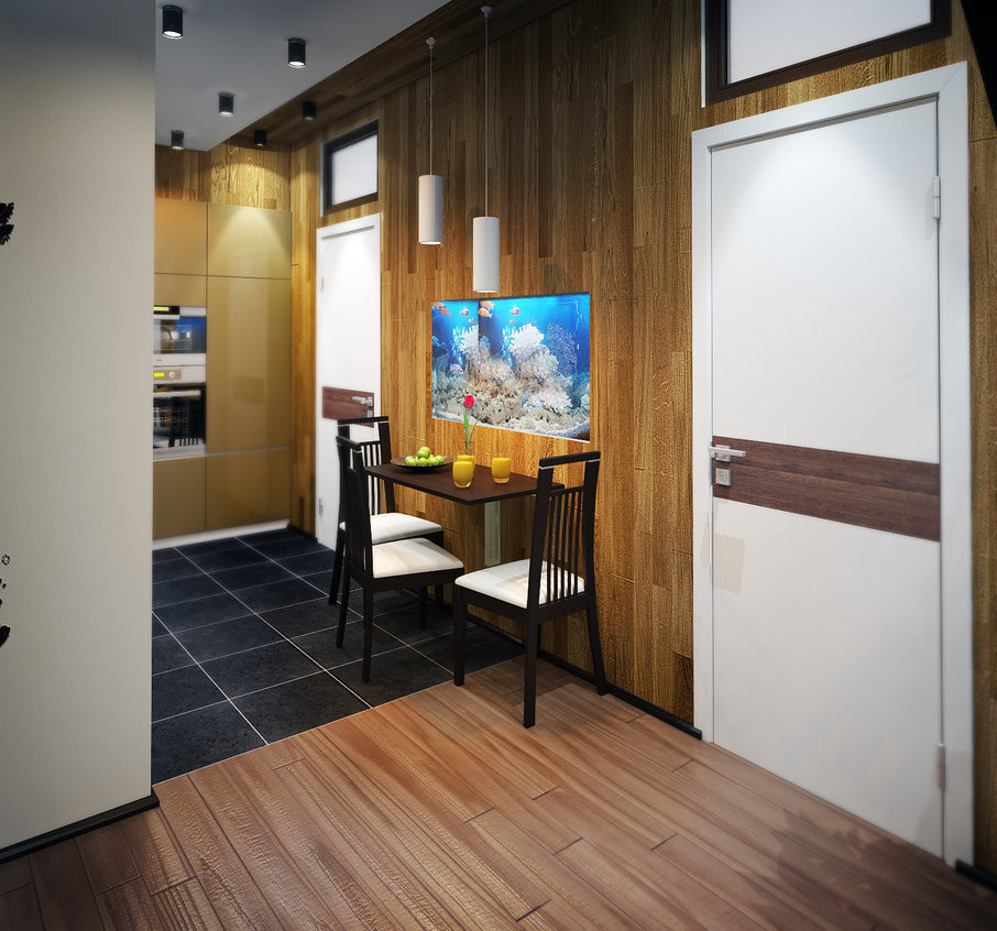 Проект гостиной и кухни без окон