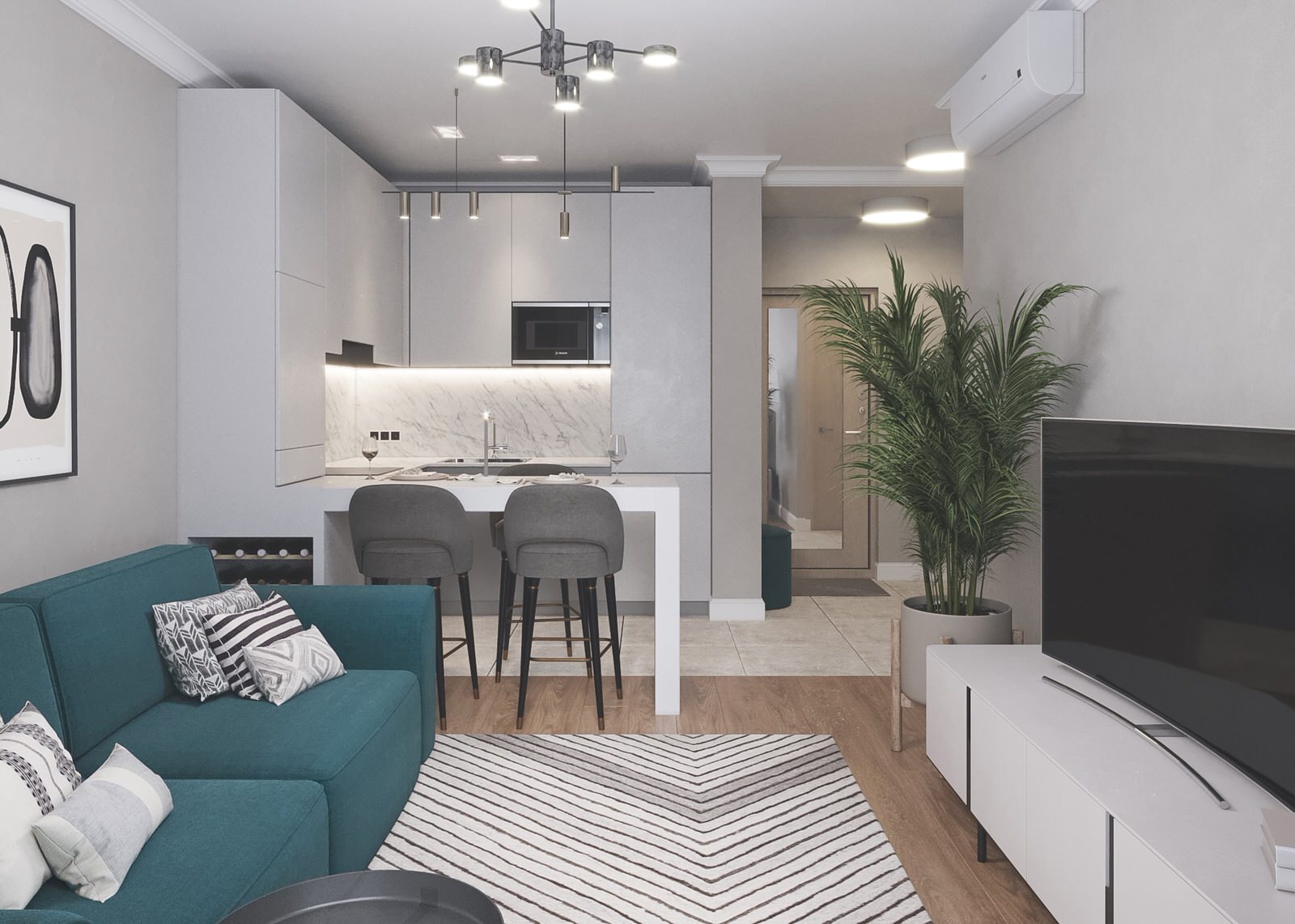 Кухня-гостиная + прихожая в ЖК от Пик