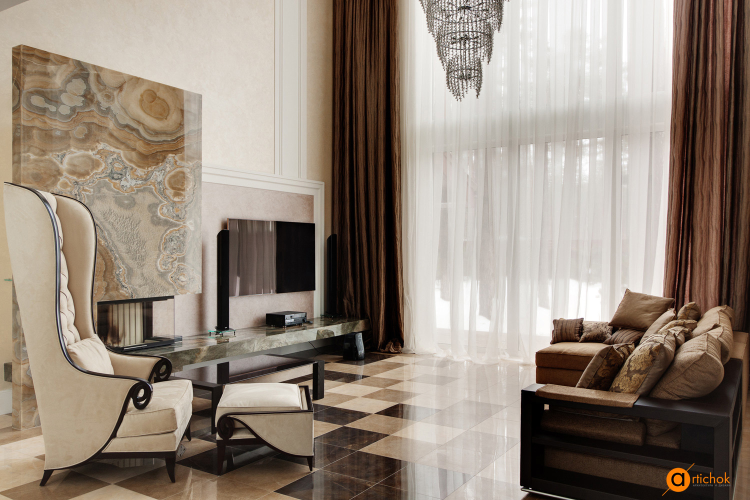 Дизайн гостиной в загородном доме