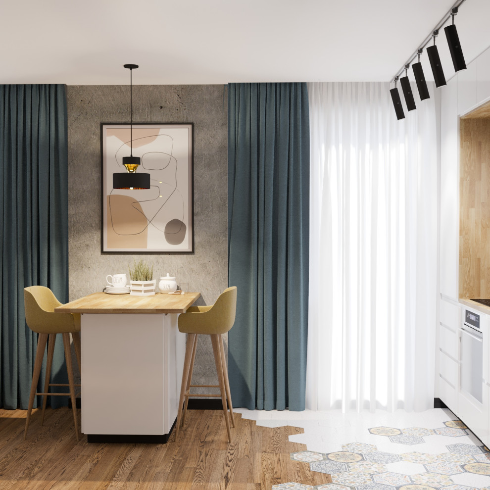 Визуализация проекта кухни-гостиной.