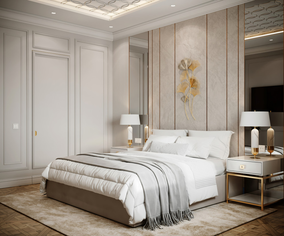 Спальня в проекте дизайна двухкомнатной квартиры в новостройке