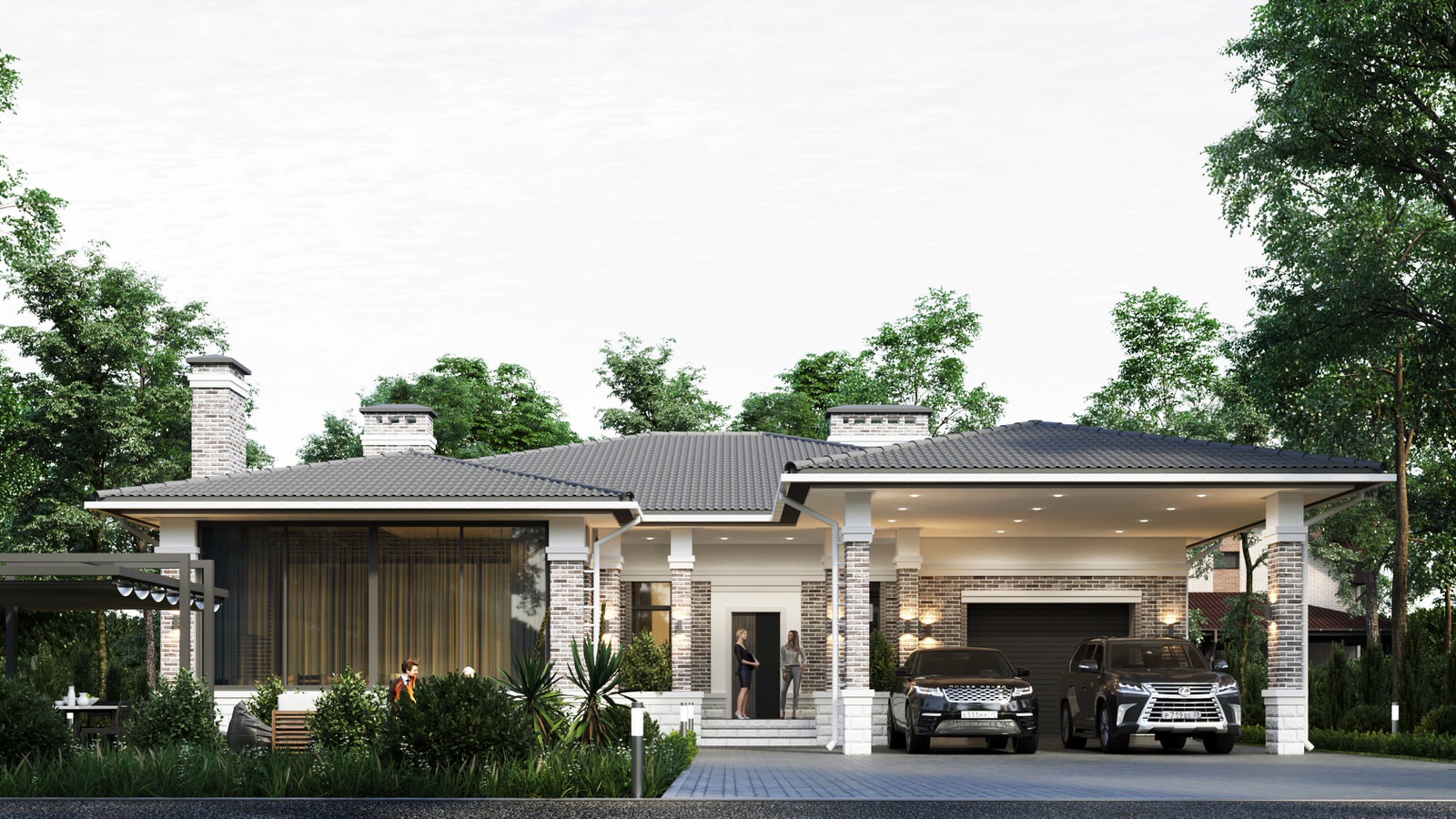 Обложка проекта: Одноэтажный дом с гаражом и террасой в Краснодаре