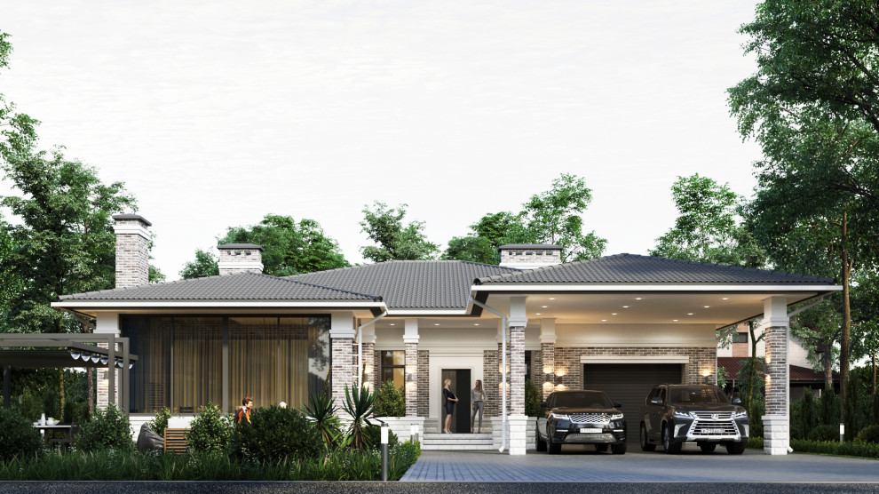 Обложка проекта: Одноэтажный дом с гаражом и террасой в Краснодаре