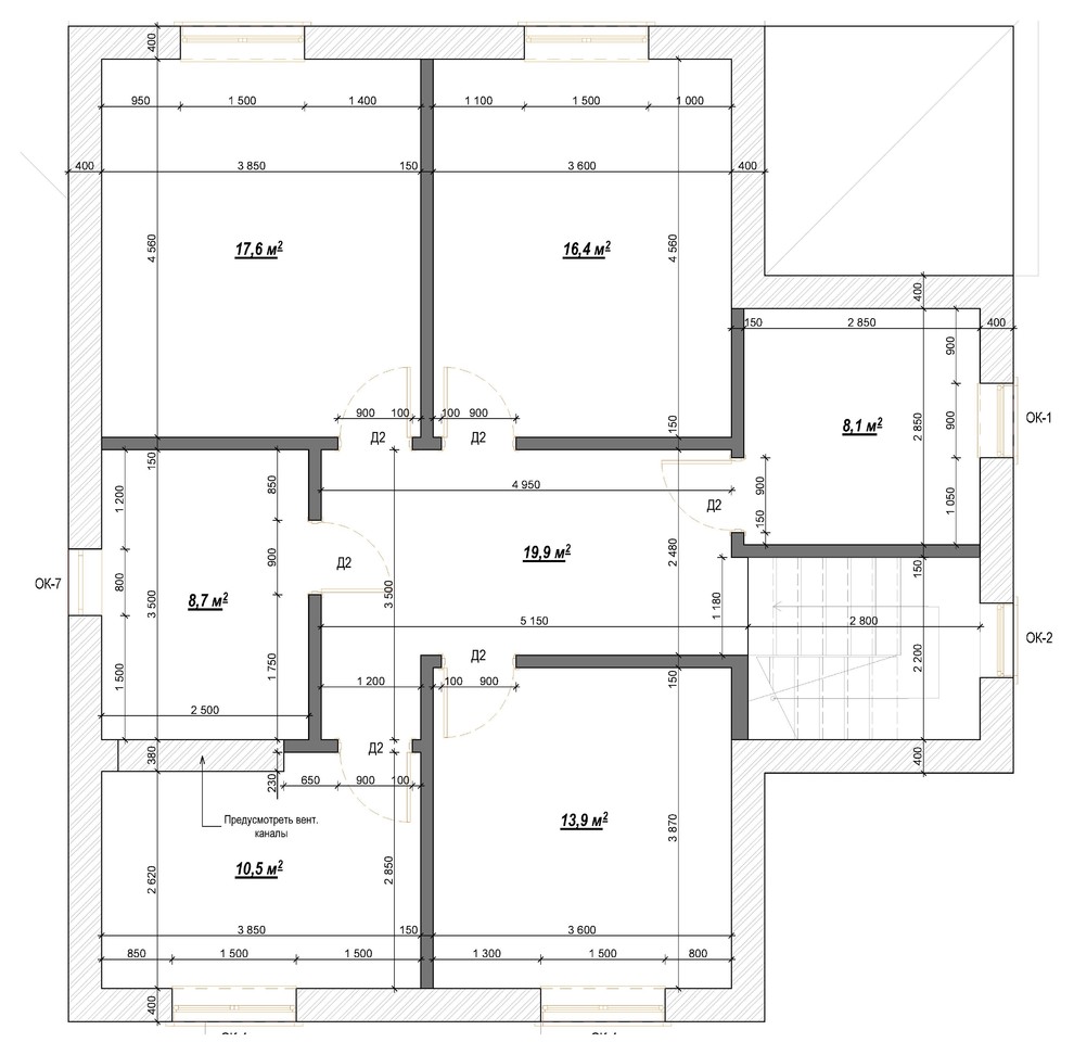Архитектурное решение 2-х этажного коттеджа площадью 245м2