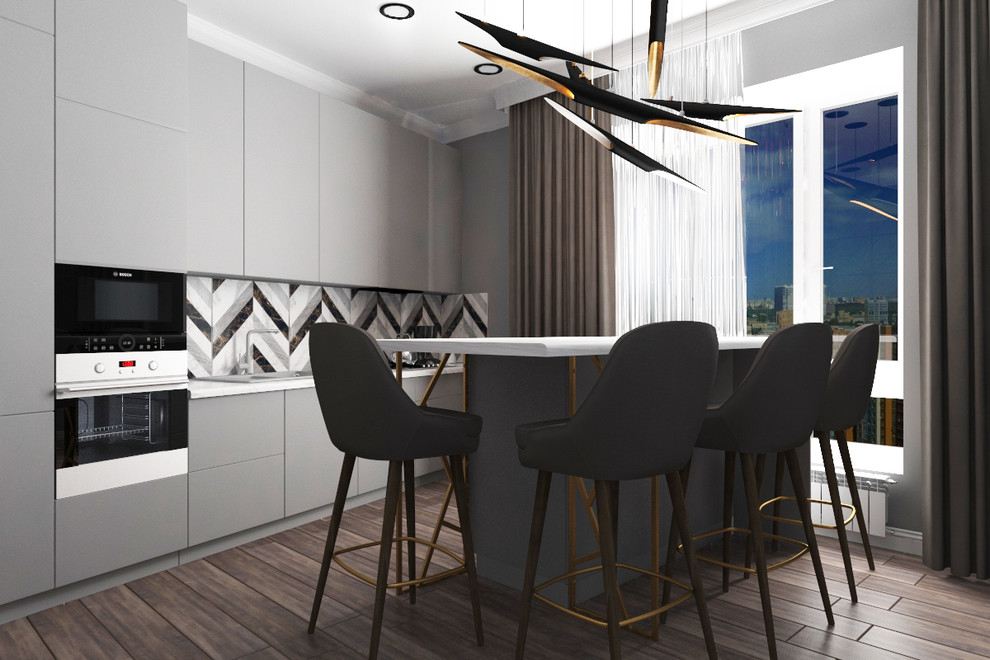 Дизайн интерьера трехкомнатной квартиры 115 м2 (Санкт-Петербург) кухня-гостиная