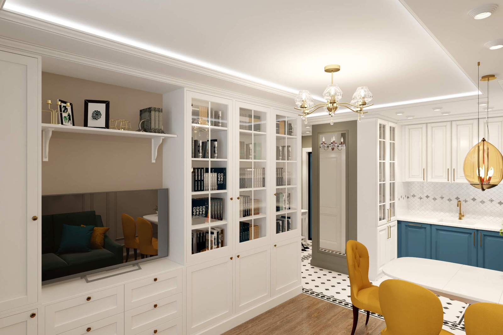 Однокомнатная квартира-студия 38м2 в неоклассике