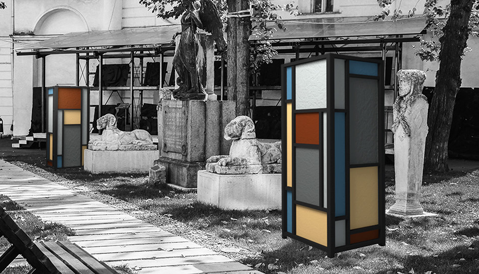 Обложка проекта: Мондриан- короб-покрытие на конкурс Музея архитектуры им. Щусева