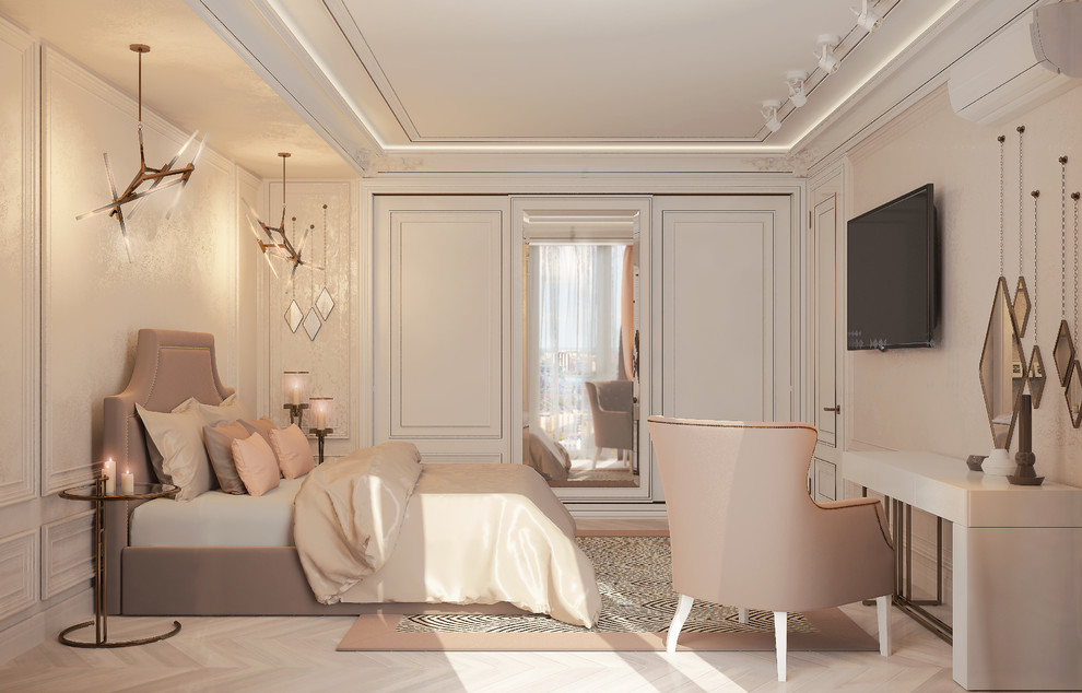Спальня в спокойных тонах со сдержанным декором