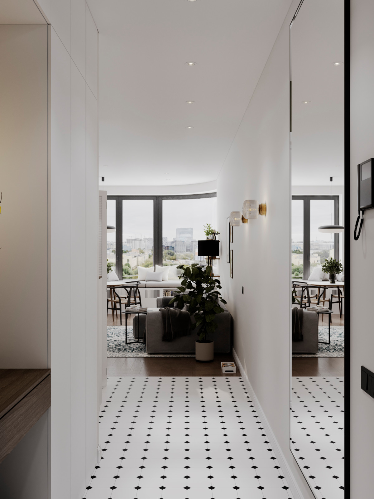 Светлый интерьер с цветовыми акцентами в ЖК Level Стрешнево