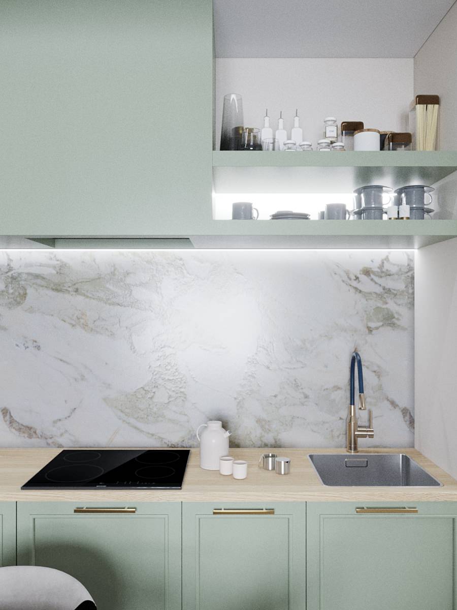 Обложка проекта: Дизайн кухни-гостиной в оливковом цвете