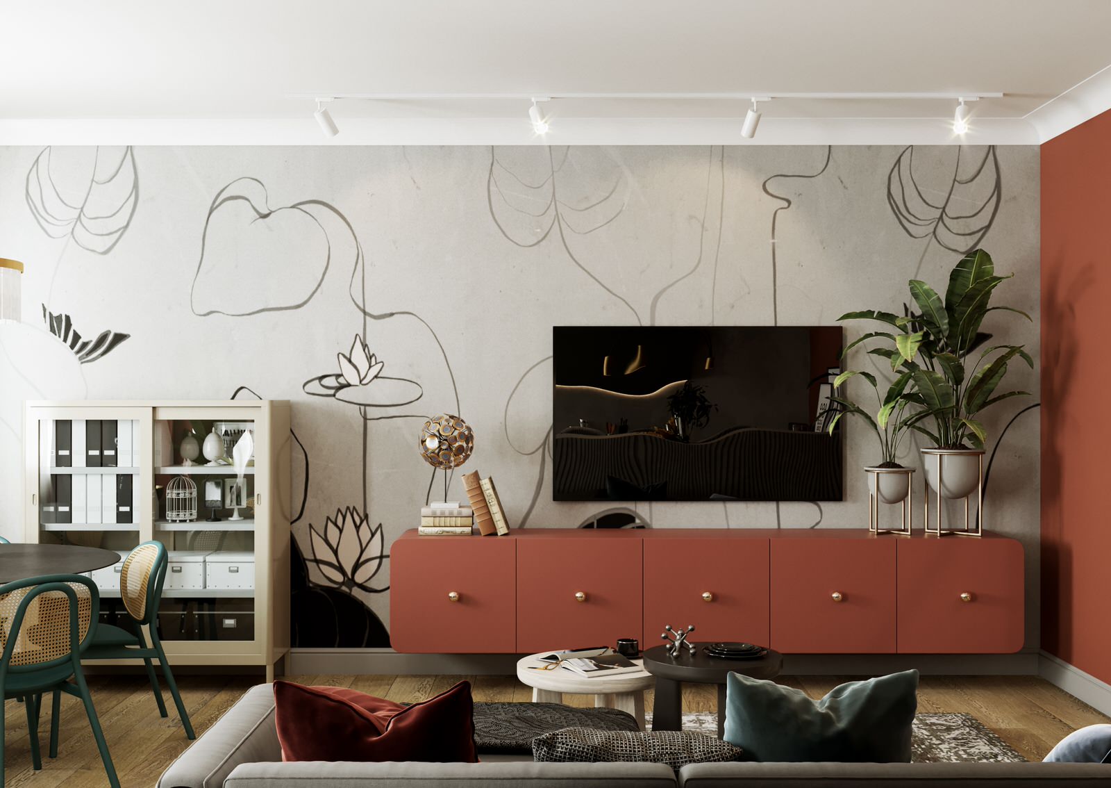 Квартира с монстерой и бетоном. Площадь 80 м2