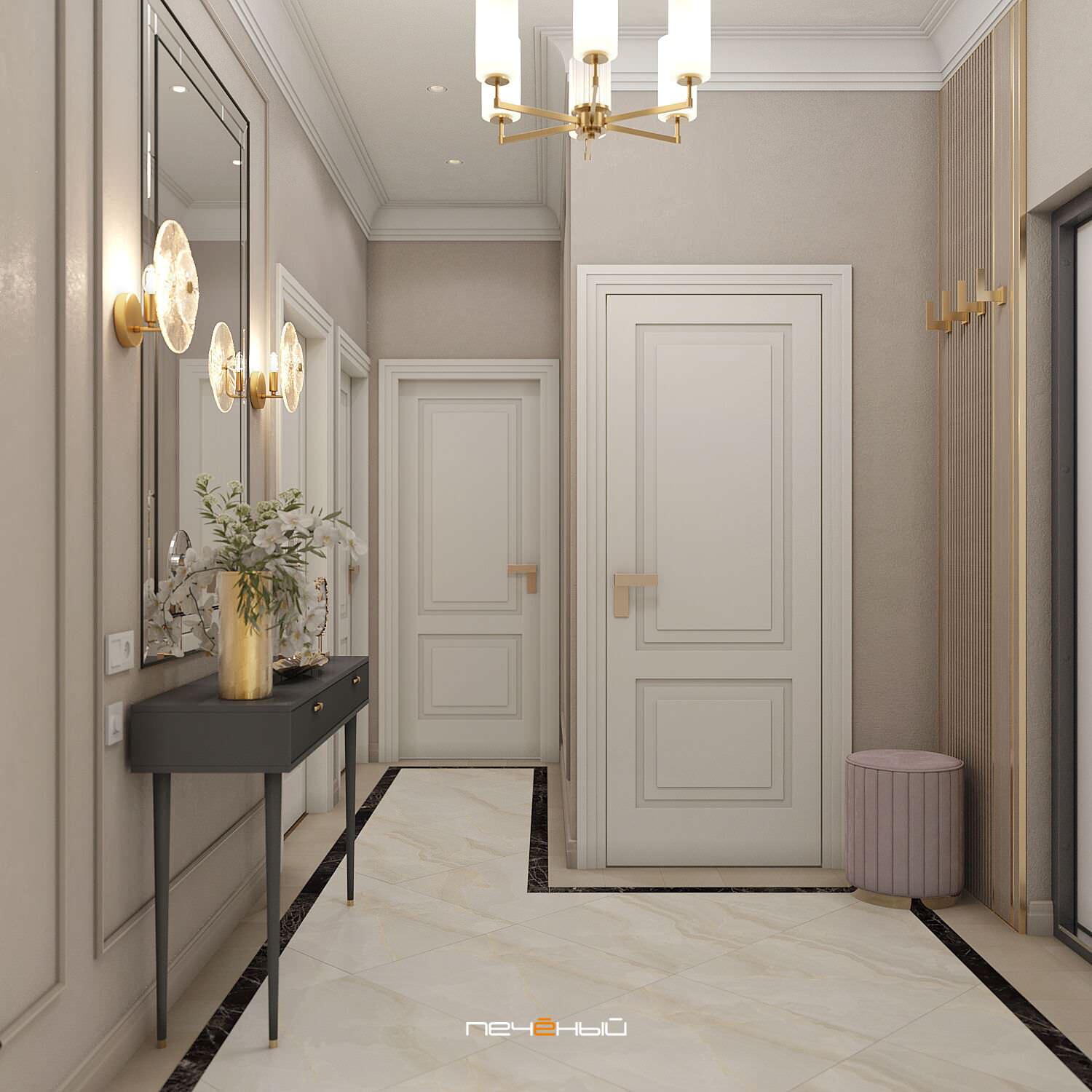 2024 Дизайн 3-х комн. квартиры в стиле неоклассика, 79 м², ЖК КутузовGRAD II