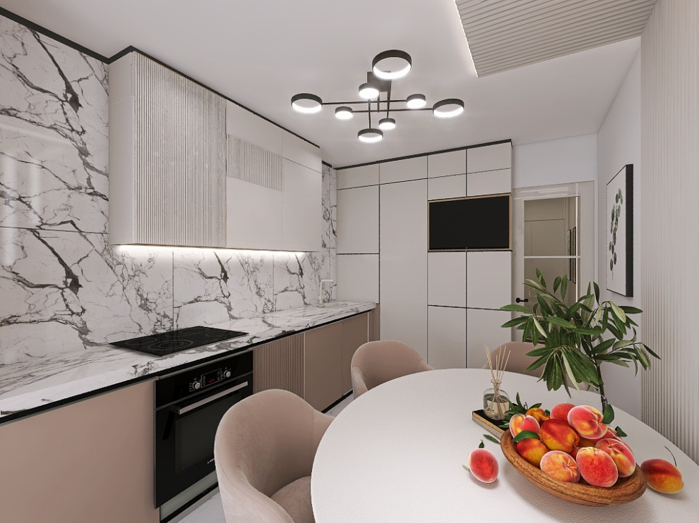 квартира в серо-бежевых тонах с яркой ванной