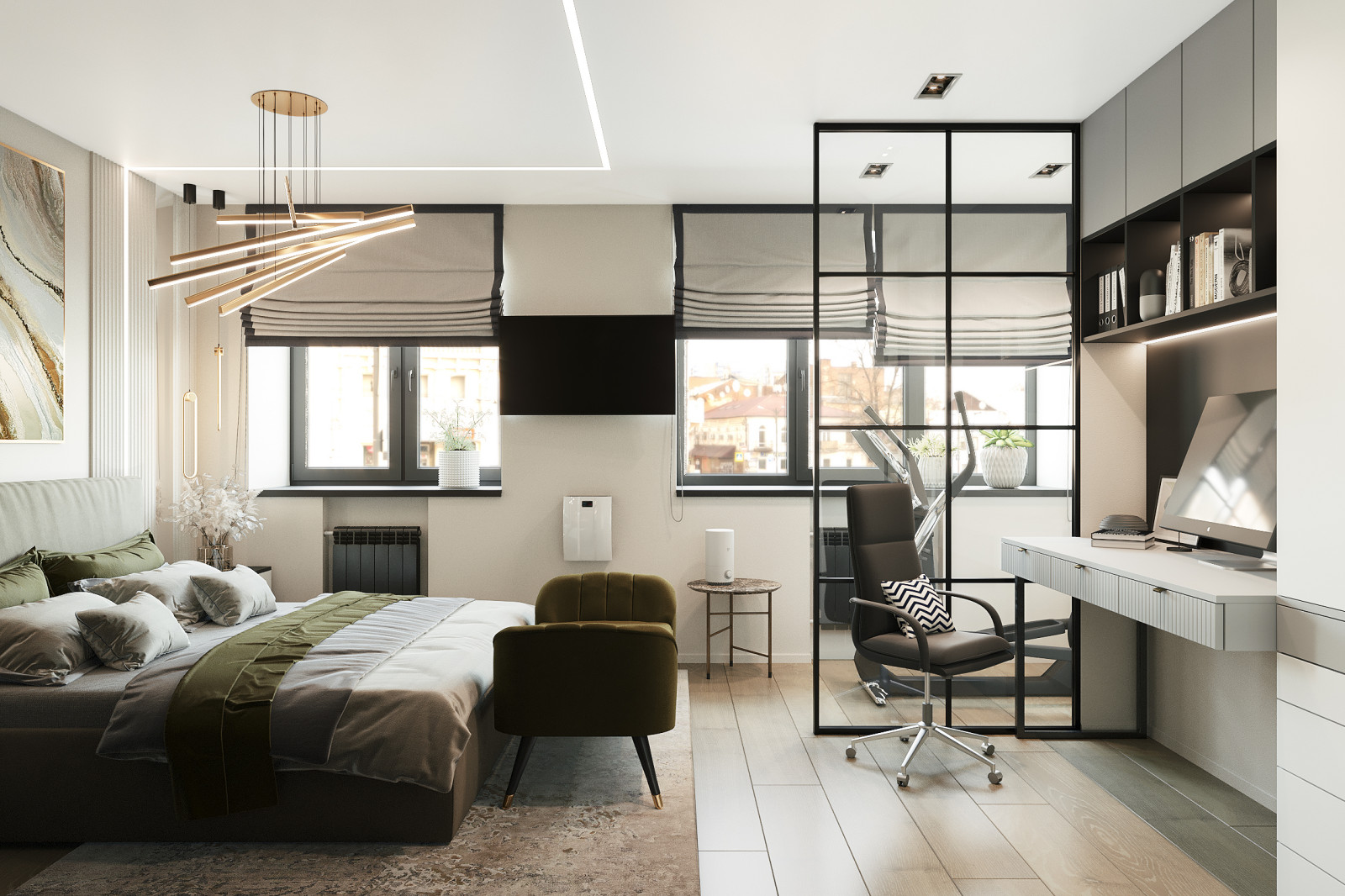 Спальня в трёхкомнатной квартире в Ярославле