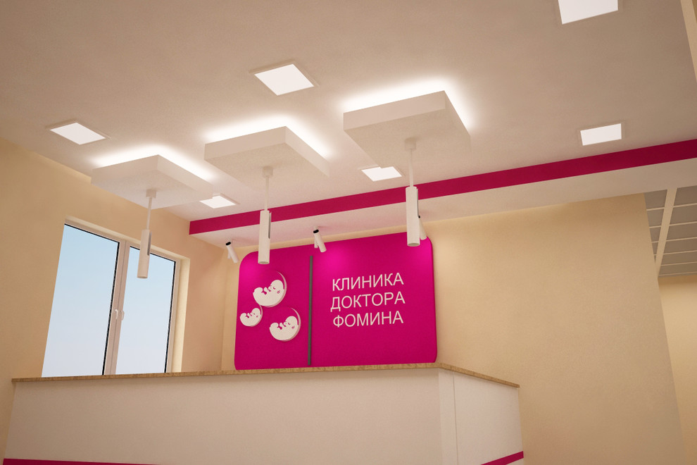 Дизайн потолка над ресепшном в клиники доктора Фомина.