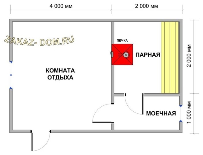 Баня из профилированного бруса (3х6 м) - Проект № Б-6