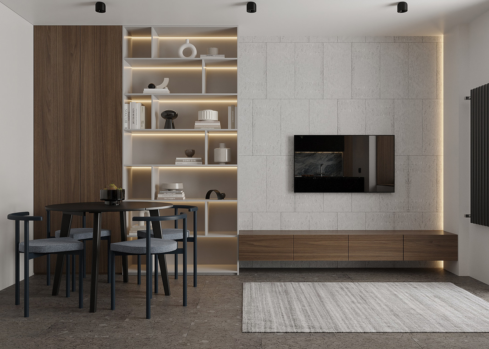 Минималистичная квартира с тёмной спальней