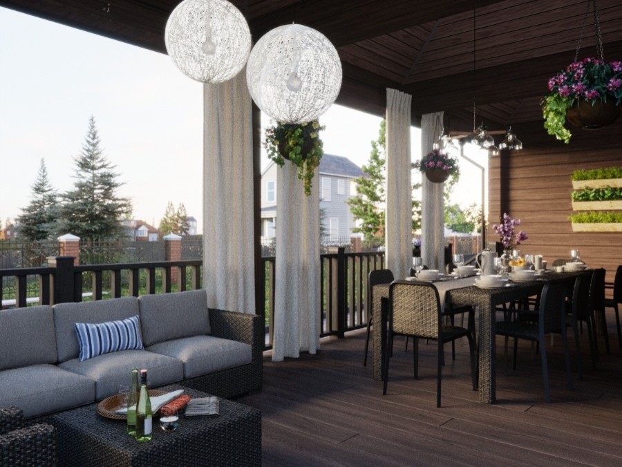 Терраса в загородном доме из бруса