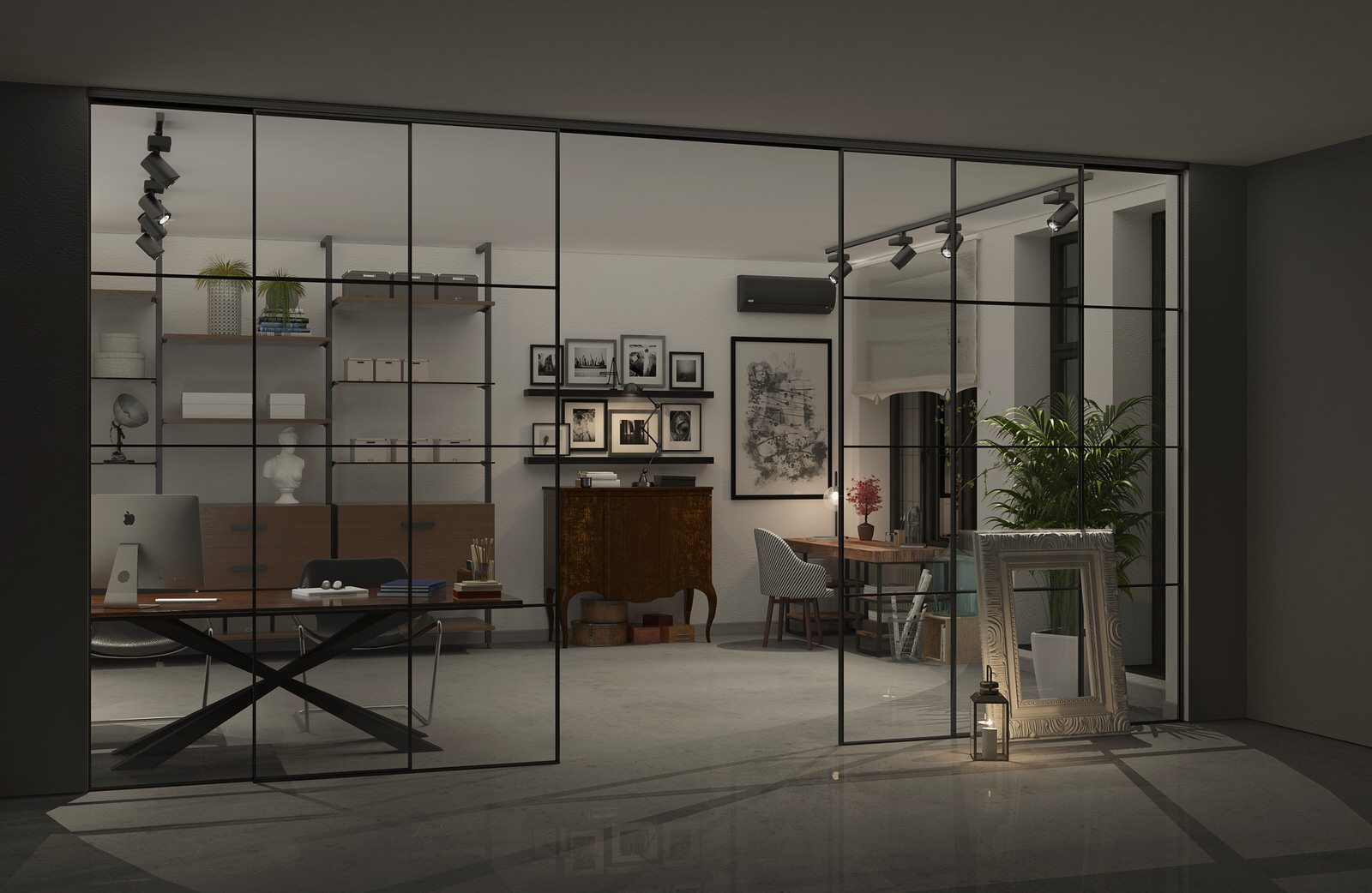 Раздвижные двери raumplus в темном профиле