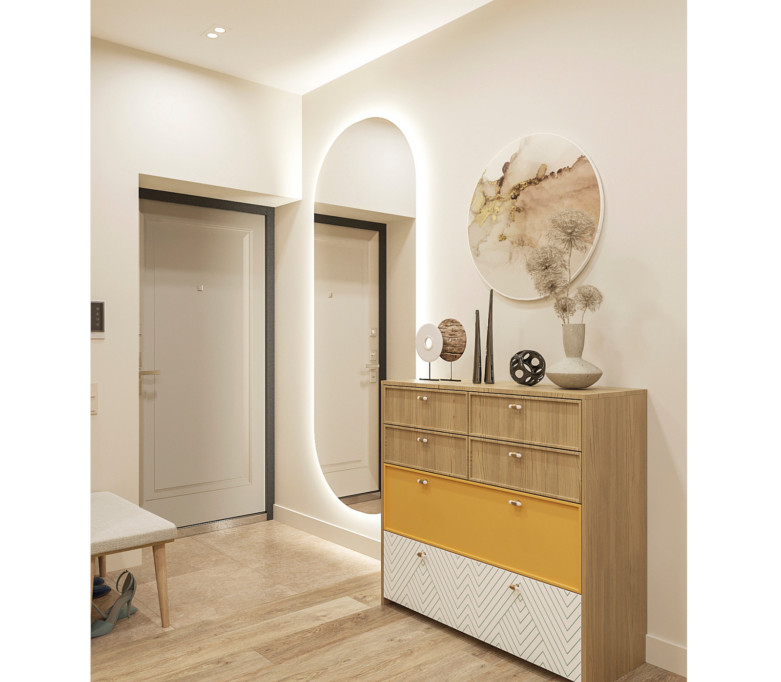 Четырех-комнатная квартира в светлых тонах.