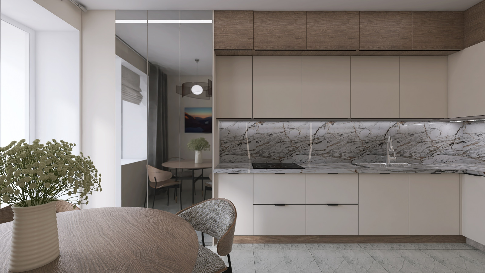 Большая угловая кухняКухня с большим шкафом