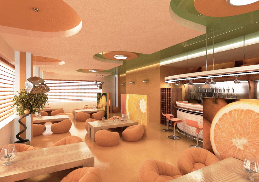 Обложка проекта: Студенческая работа «Кафе Апельсин», создание дизайна и разработка мебели полнос