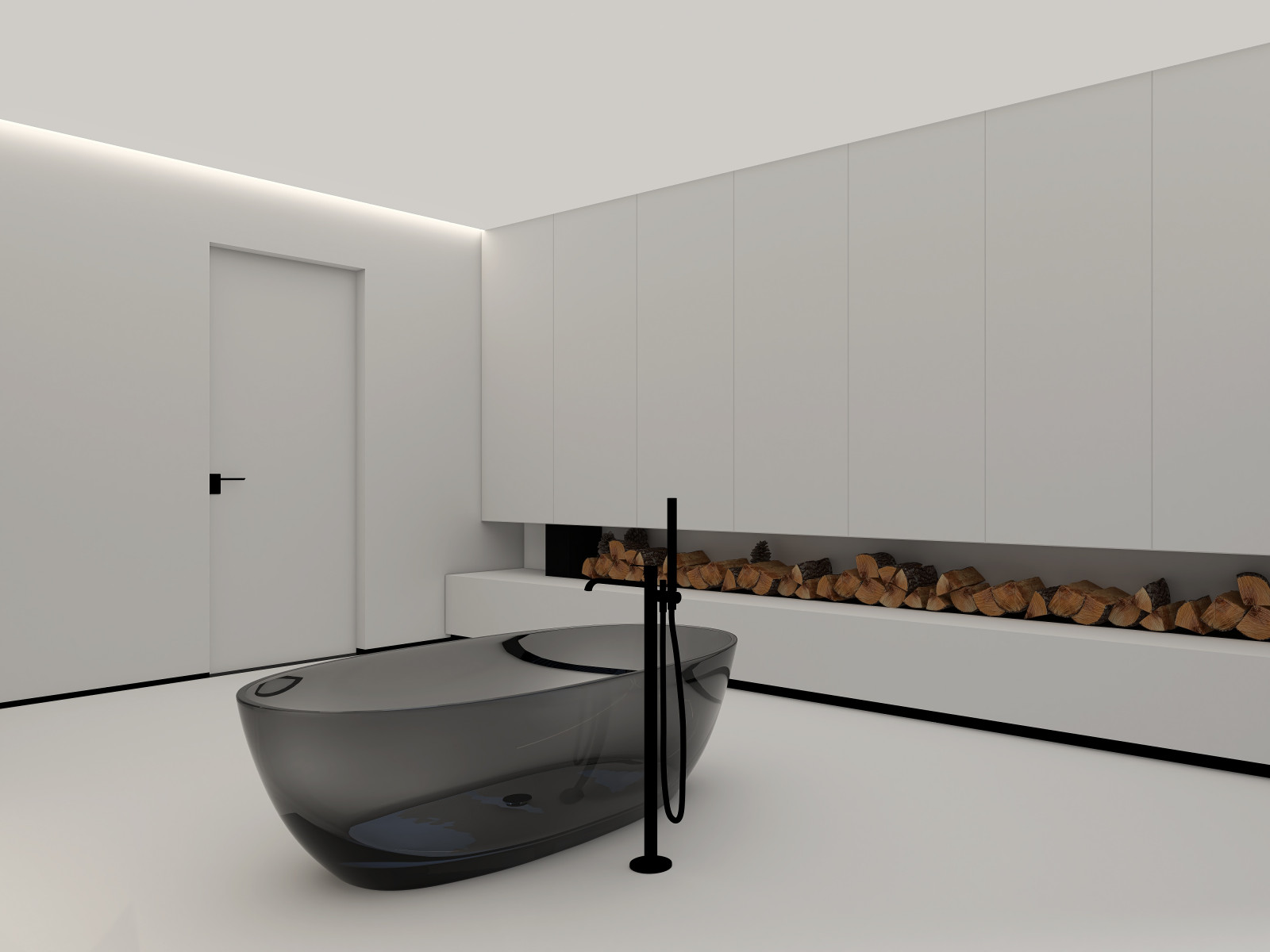 Представляем вам наш проект ванной комнаты с камином и панорамным зеркалом. Глав