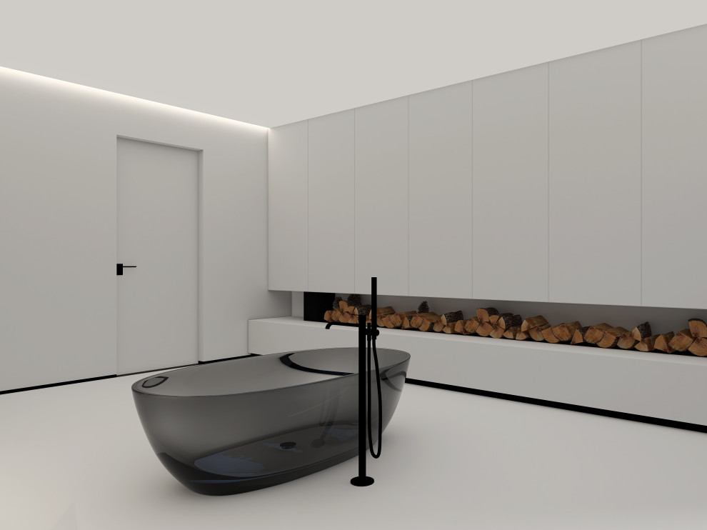 Представляем вам наш проект ванной комнаты с камином и панорамным зеркалом. Глав