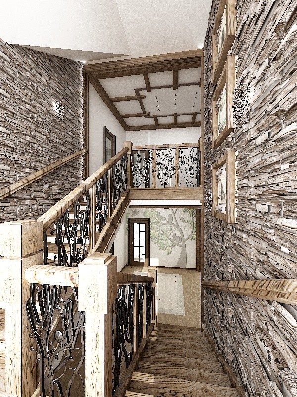 Дизайн-проект лестницы в стиле "Шале".