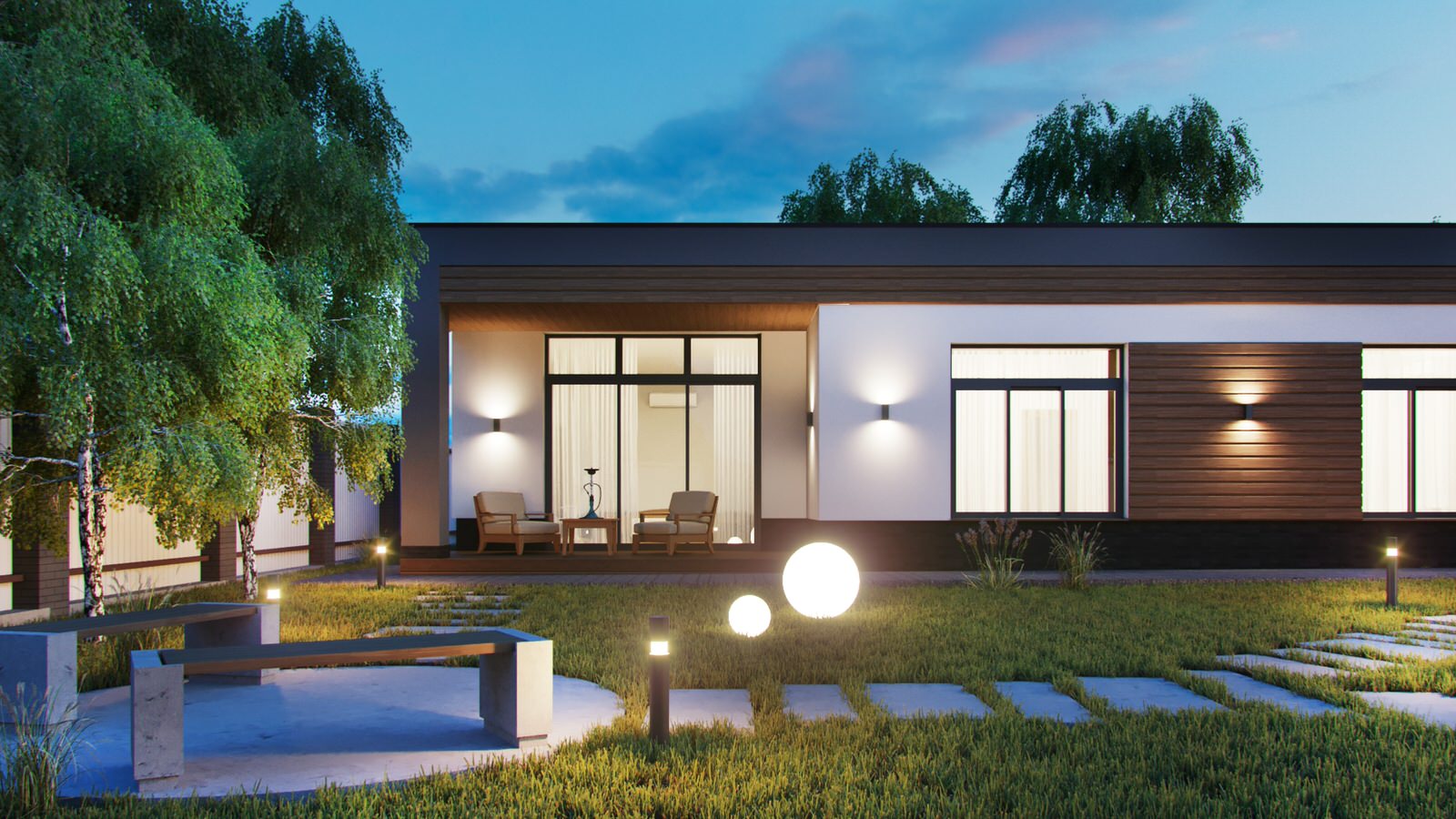 Одноэтажный загородный дом